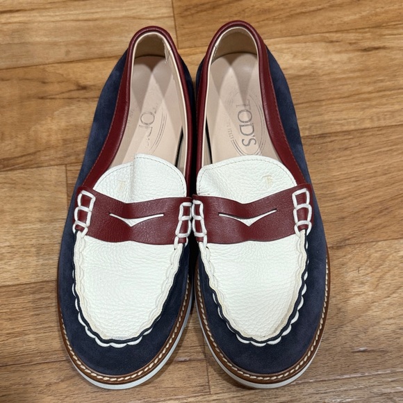 Tods Barca Colorblock Suede Penny Loafers - Picture 10 of 11